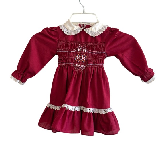 Polly Flinders Other - Vintage Polly Flinders Maroon Hand Smocked Dress Cottagecore Victorian Peasant